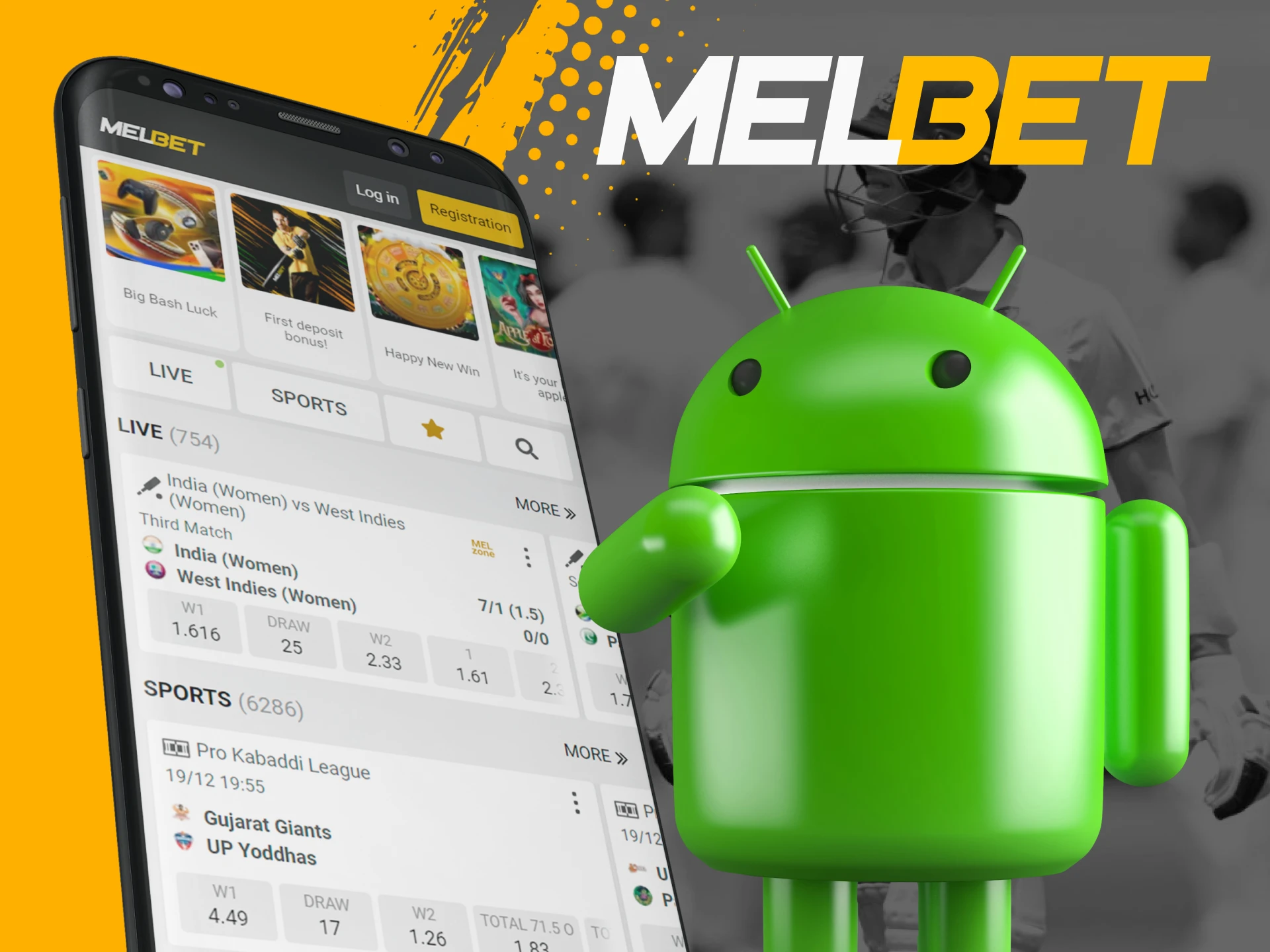 Download the free Melbet mobile app for Android and start using it.