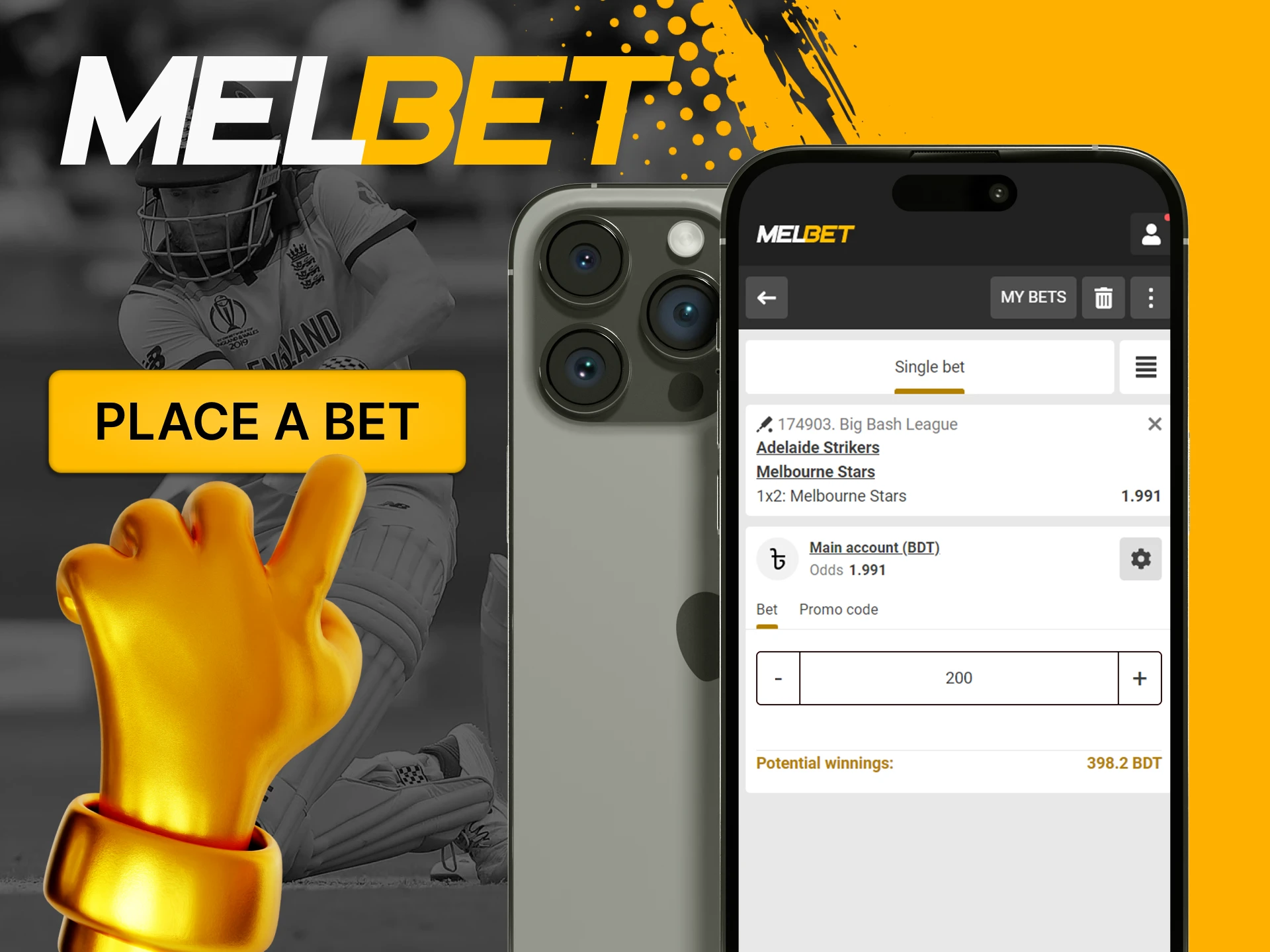 Follow these steps to place a bet in the Melbet casino app.