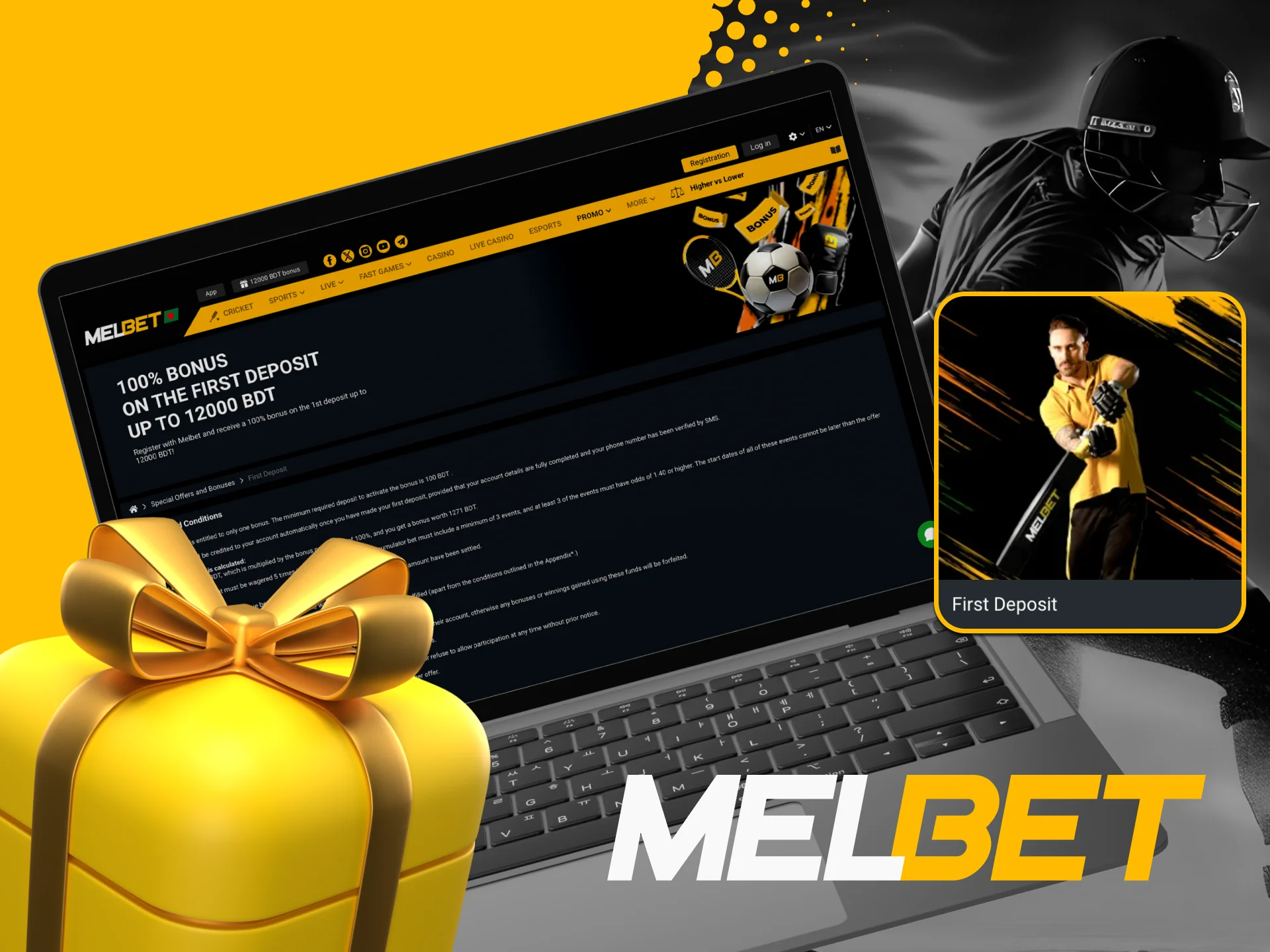 Claim your welcome bonus for Melbet cricket betting with your first deposit.