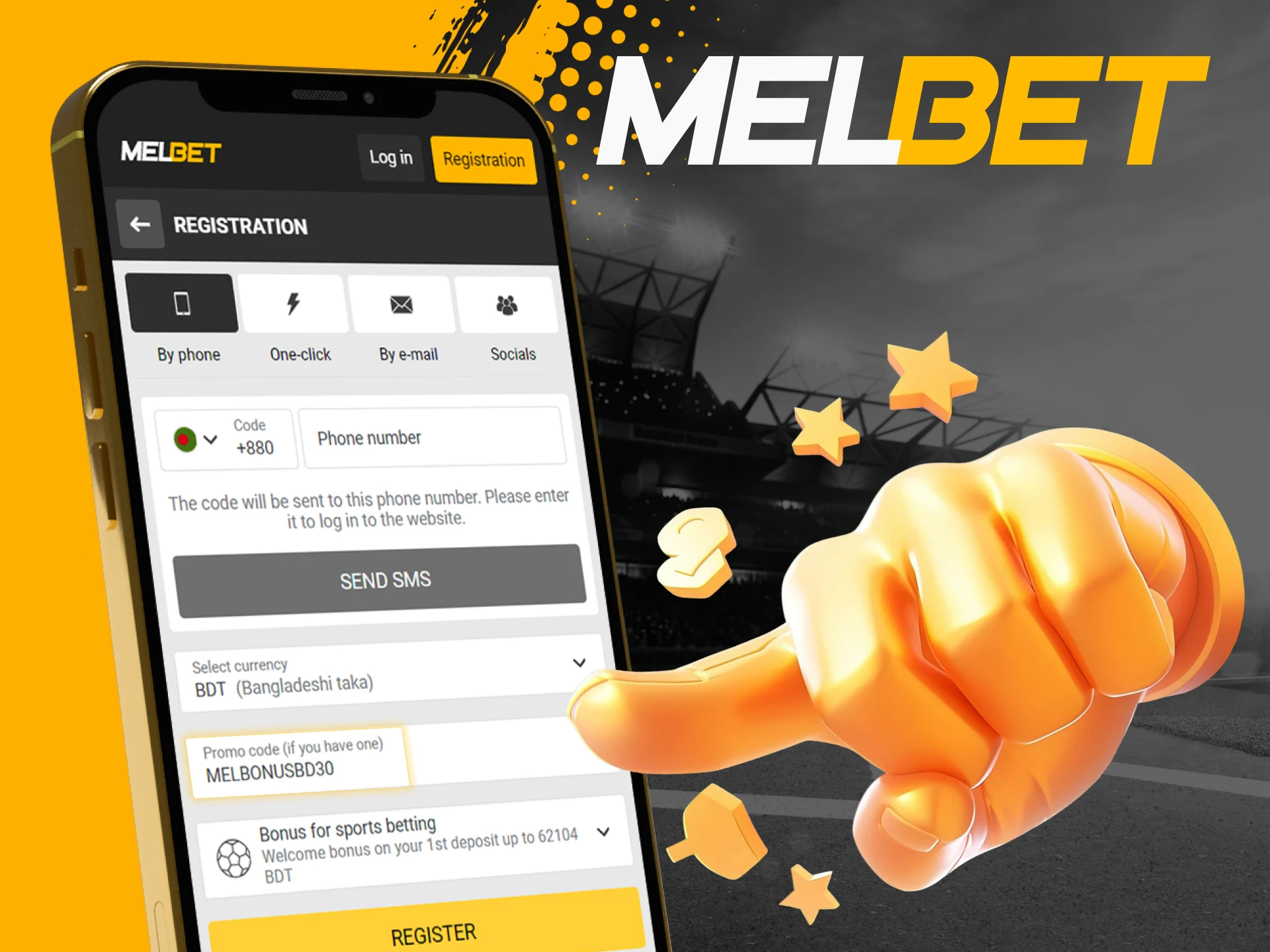 Easily activate our promo code in the Melbet mobile app.