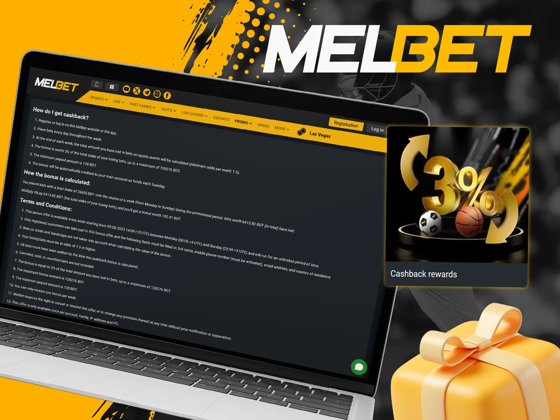 Get a bonus on losing bets at Melbet.