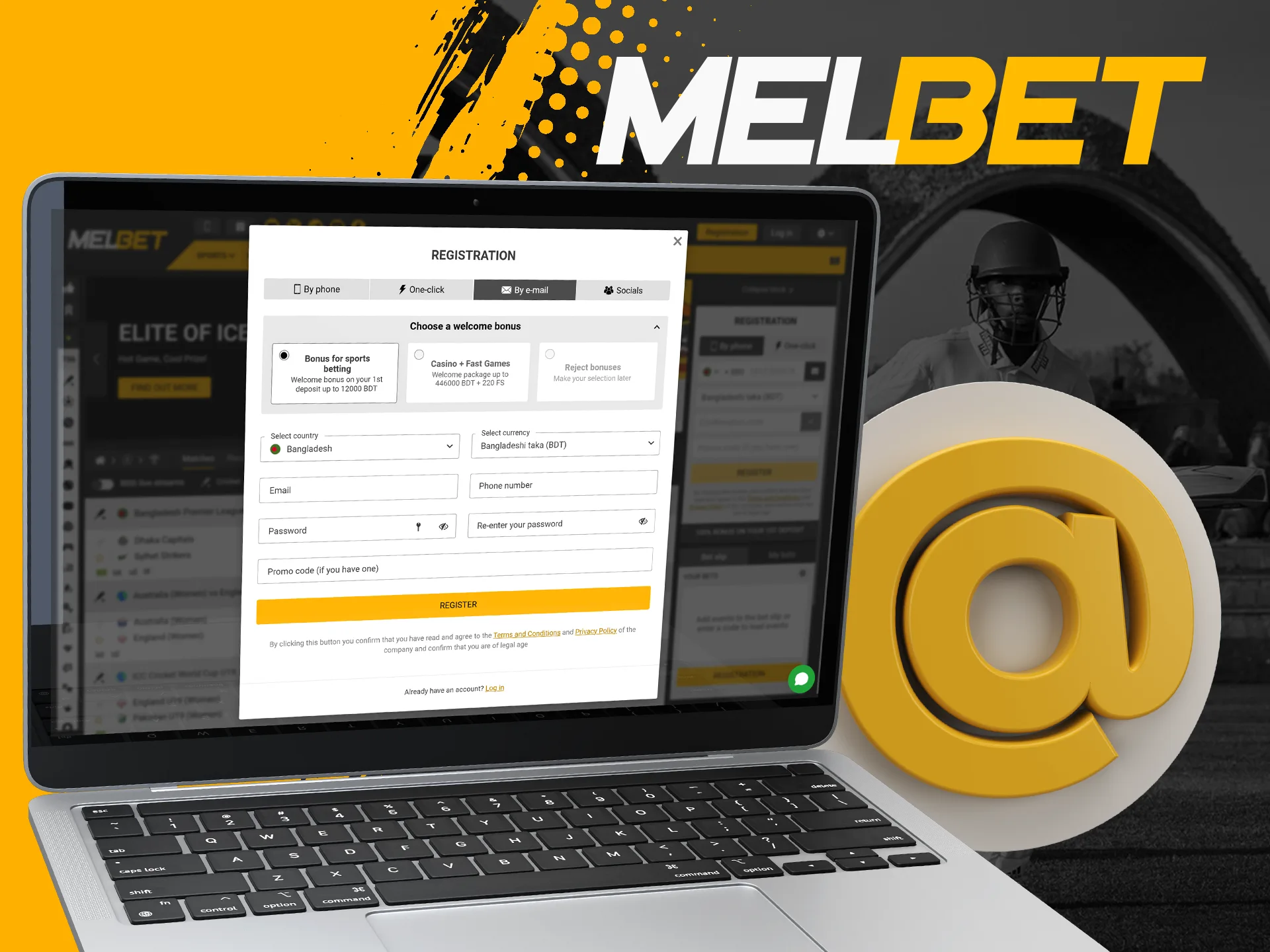 At Melbet, you can register with your email.