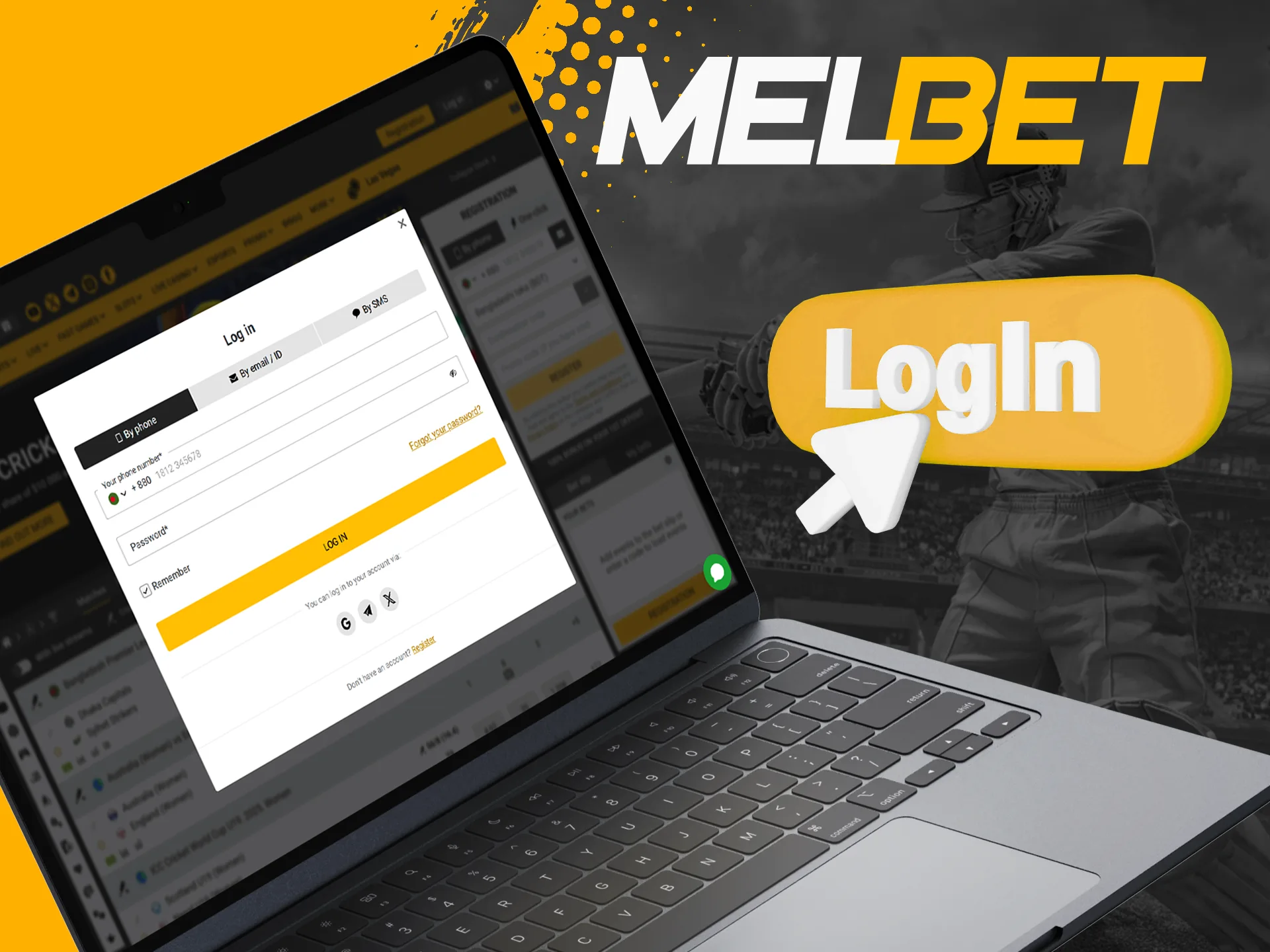 Use your username and password to log in to your Melbet account.