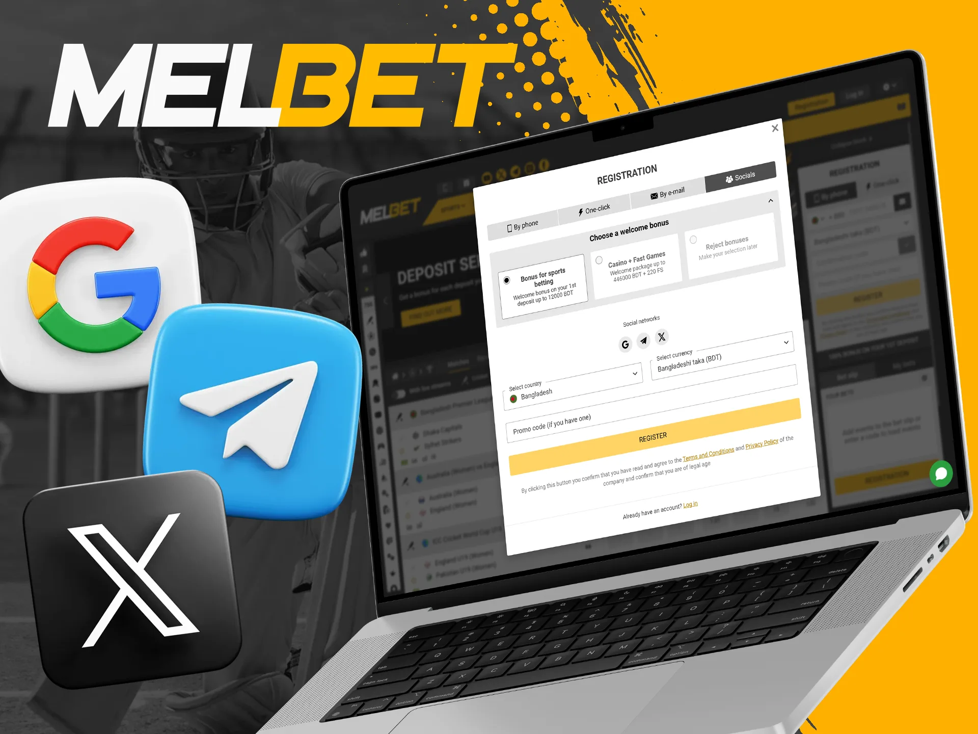 Sign up for Melbet using social networks.