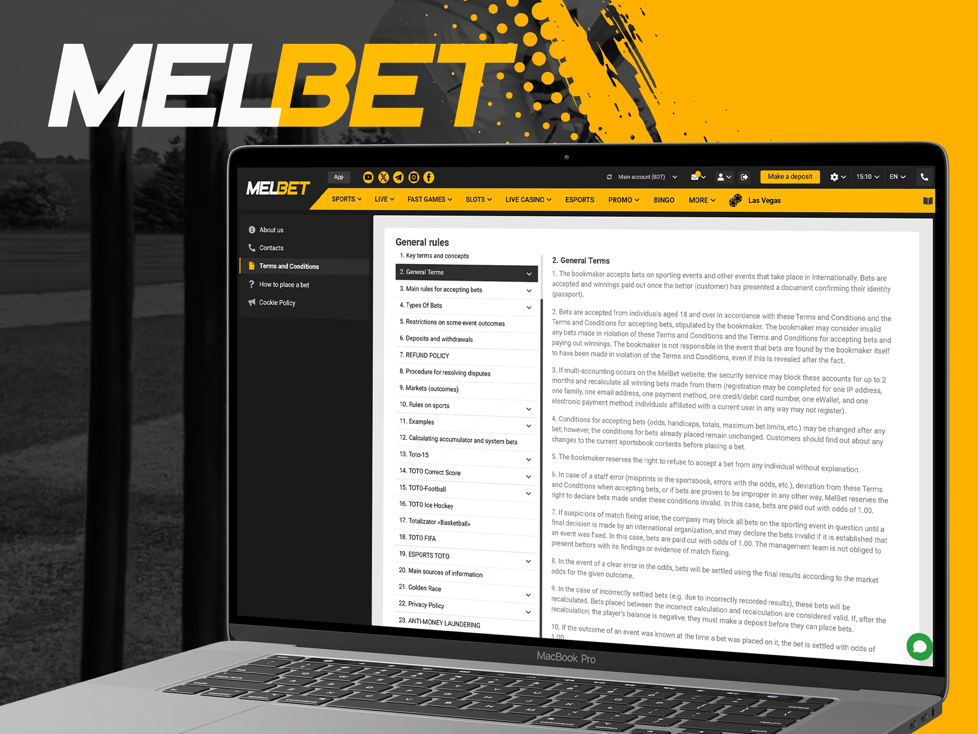 Before using the Melbet website, read the general rules of the platform.