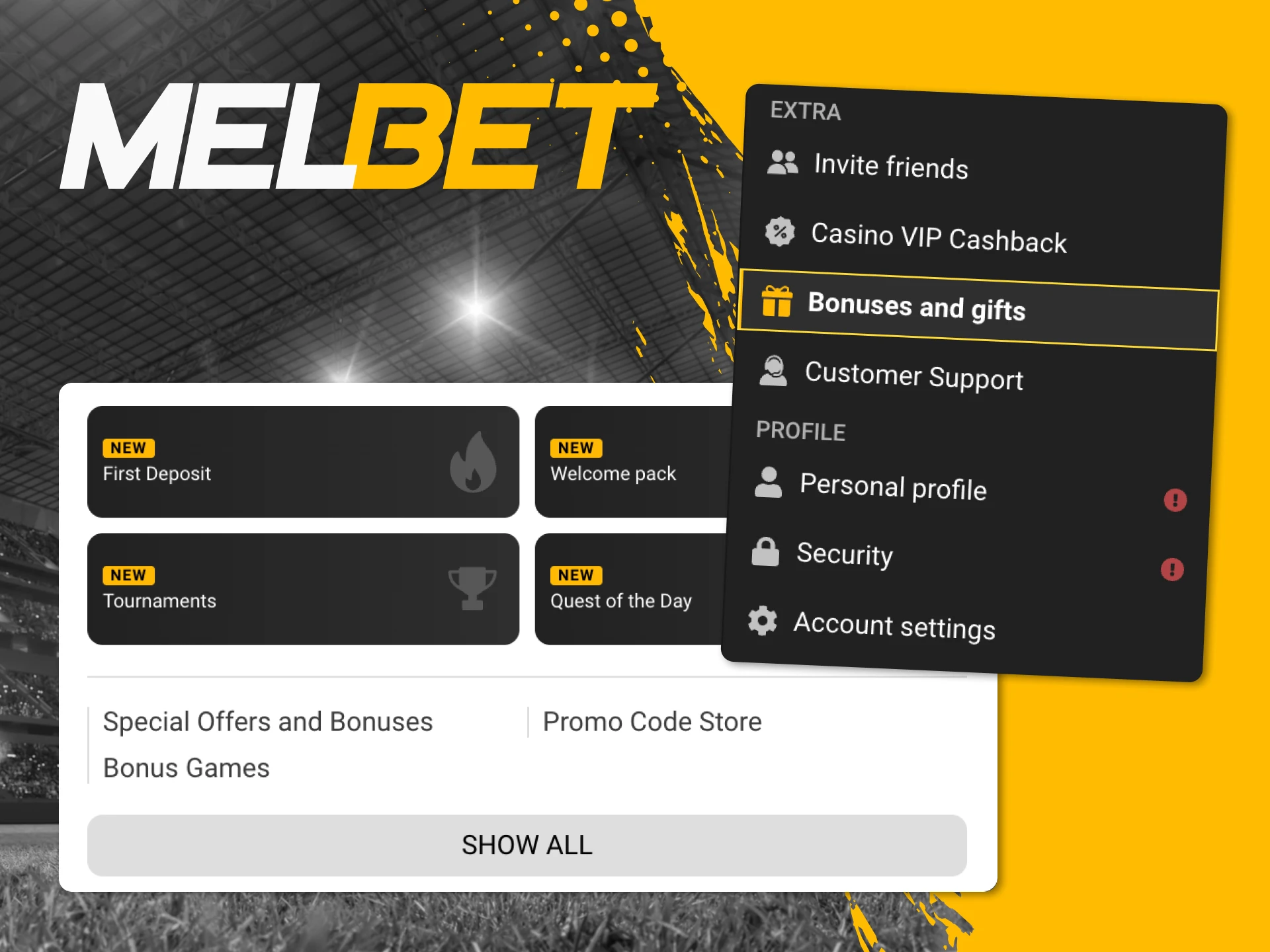 Don't forget to wager the bonus to be able to withdraw your winnings from Melbet online casino.