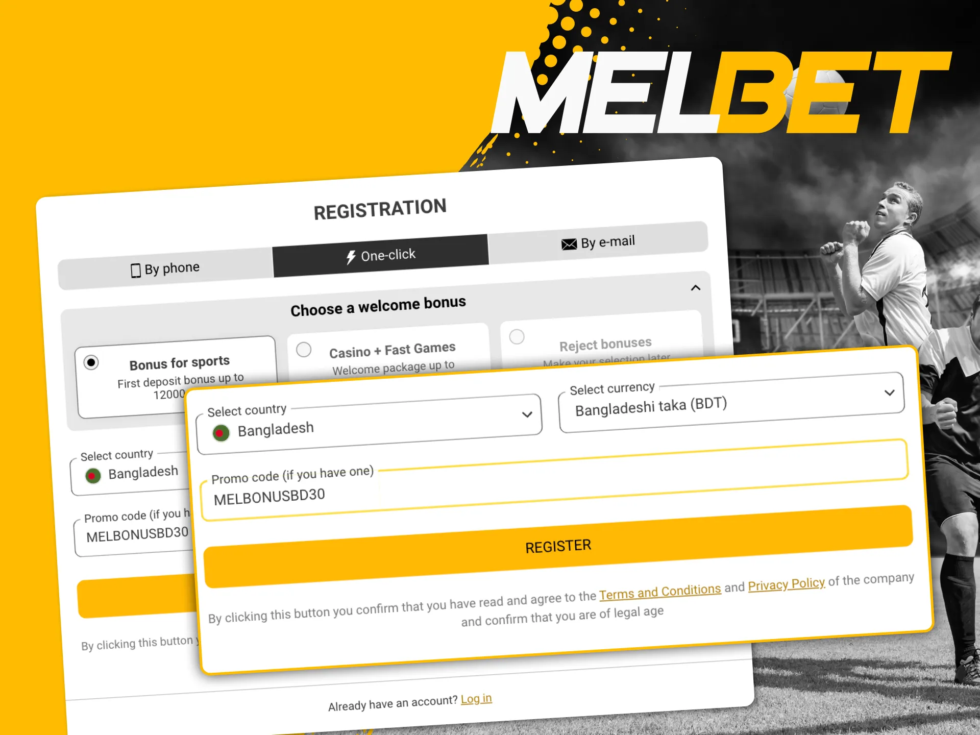 Use the promo code to activate the Exclusive Offer at Melbet online casino.