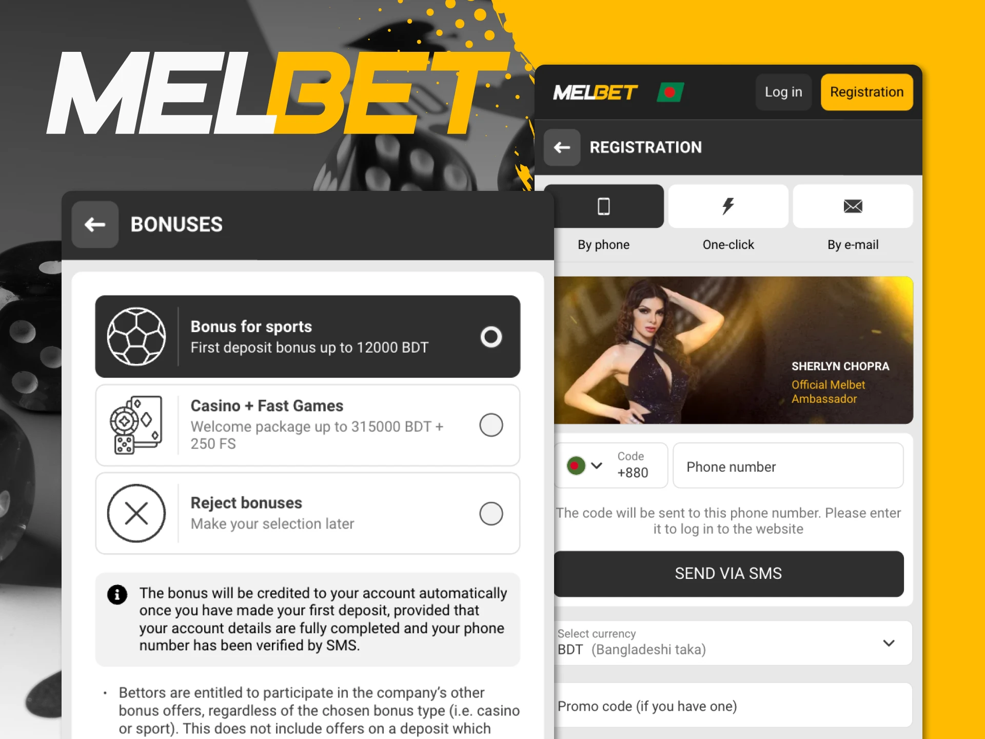 The Sign Up Bonus is available in the Melbet online casino app.